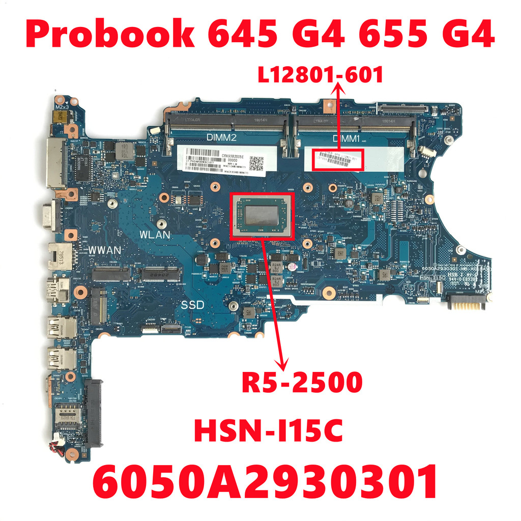 L12801-601 6050A2930301 HSN-I15C Mainboard For HP Probook 645 G4 655 G4 Laptop Motherboard With R5-2