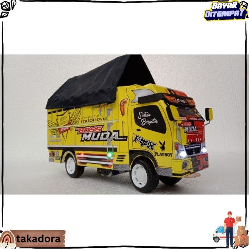 BISA COD PROMO MINIATUR TRUK OLENG KAYU FULL LAMPU KELAP KELIP RODA DEPAN BISA BELOK KANAN KIRI mini