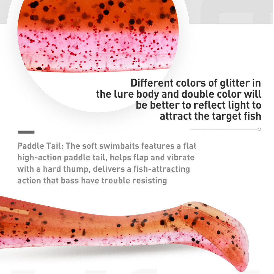 JOHNCOO 6pcs TPR Soft Bait Paddle Tail Swimbait 70mm 2.3g Jigging Lure Artificial Baits Wobblers Pik