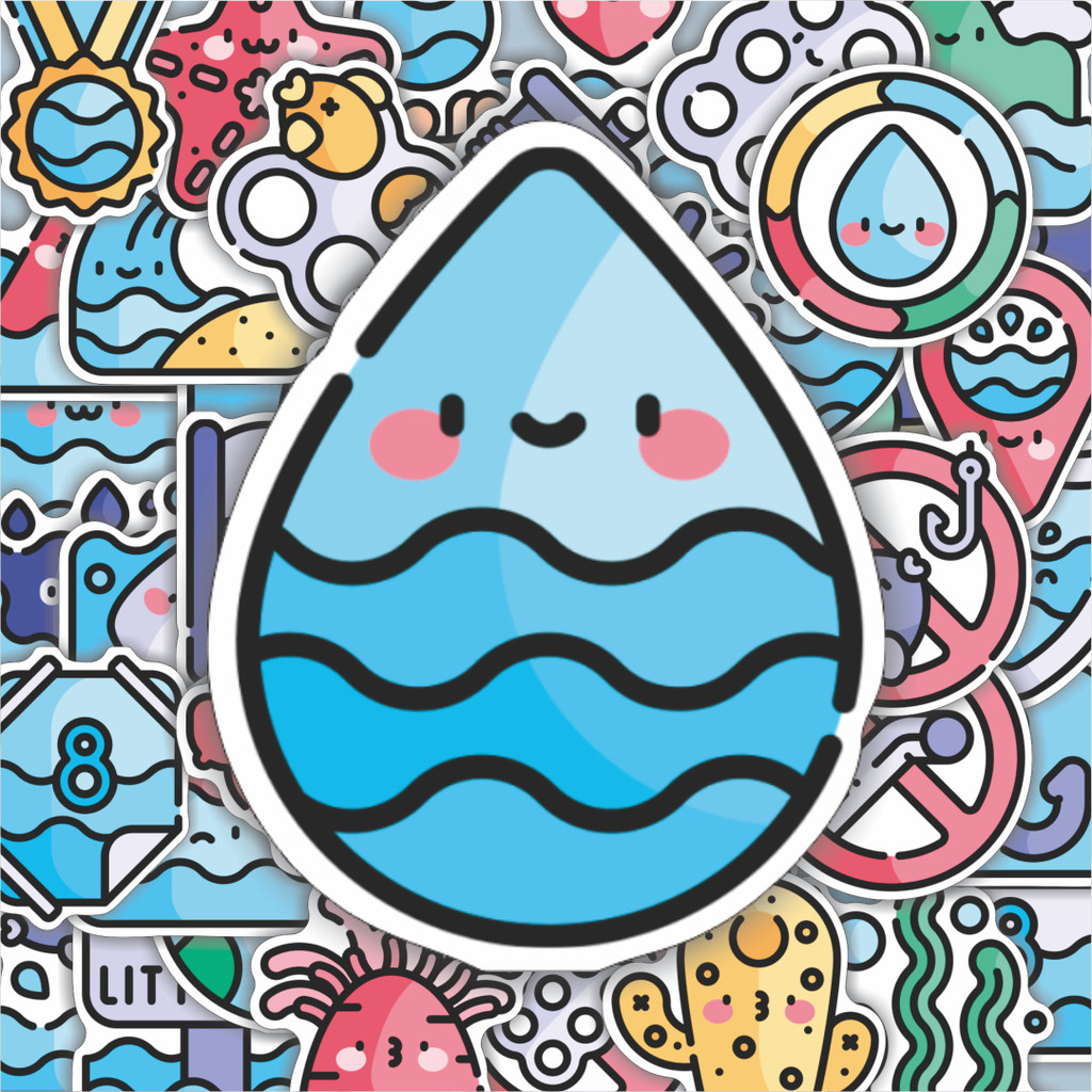 100PCS Lucu Stiker Warna Garis Hari Samudra Dunia Stiker Aesthetic Stiker Anti Air Stikers Berpereka