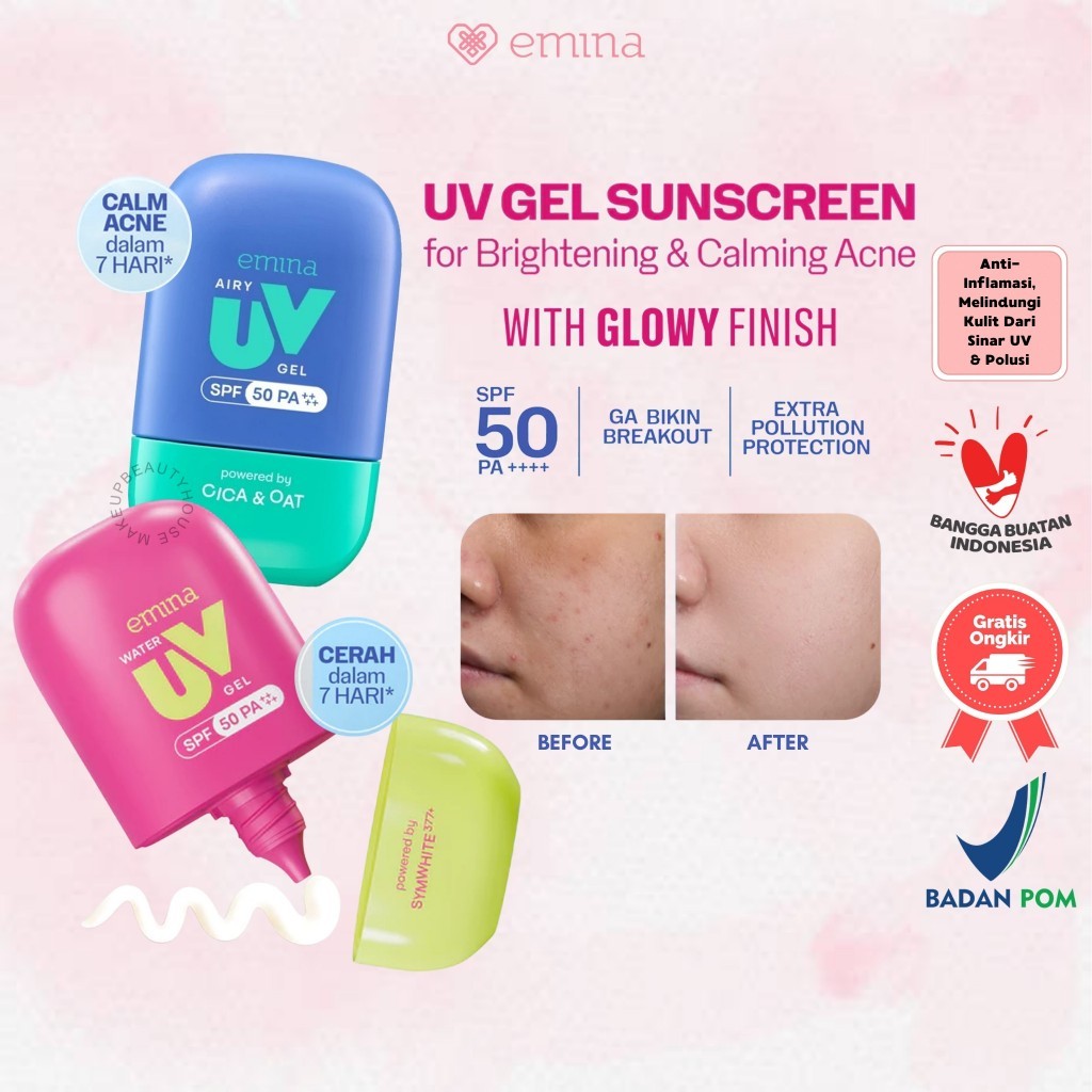 EMINA UV Gel Sunscreen SPF 50 PA++++ Series - Sunscreen Wajah, Sunscreen Gel, Melindungi dari Sinar 