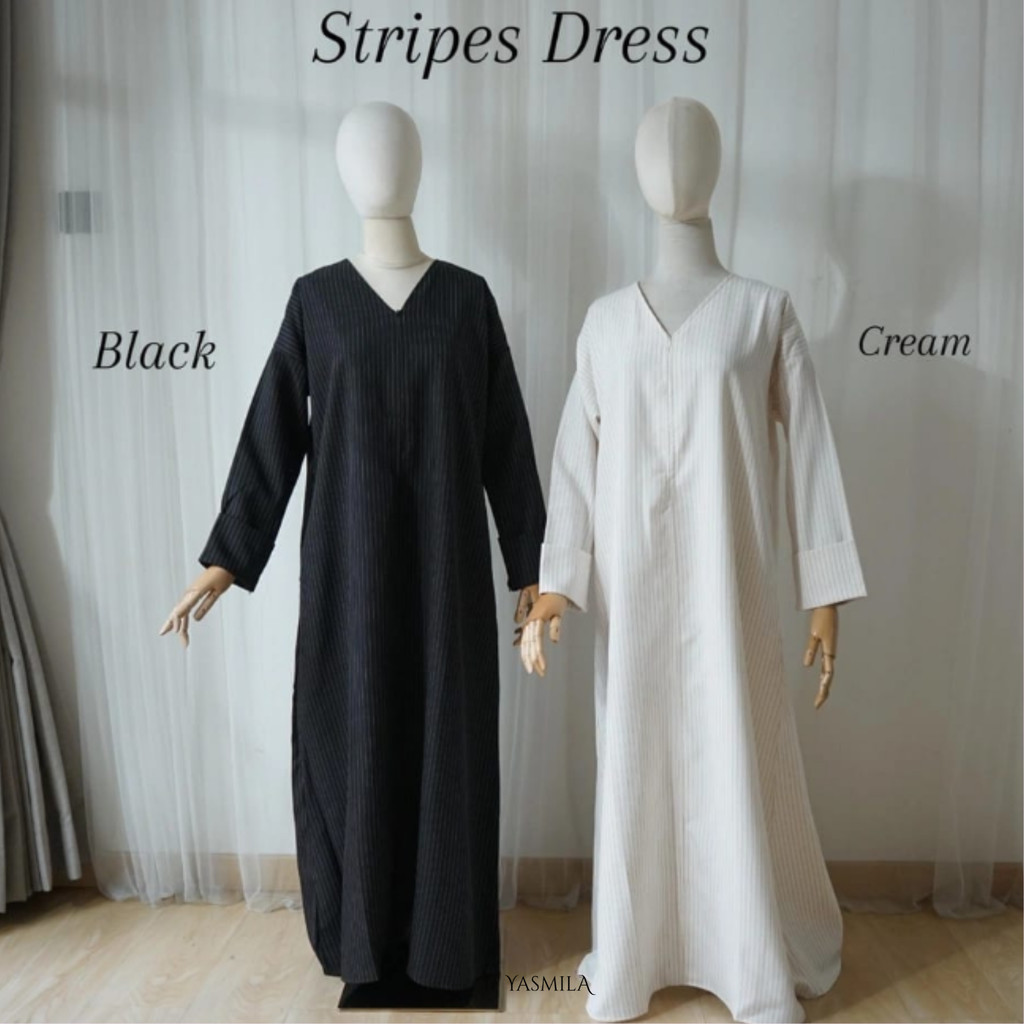 Yasmila Stripes Dress l Pakaian Muslim Wanita l Basic Dress l Stripe Dress