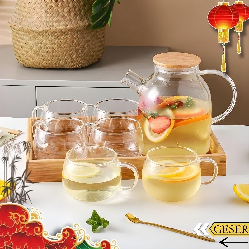 One Two Cups Teko Set Gelas Aesthetic Teko Teh Kaca Tahan Panas Dan Api Tea Set