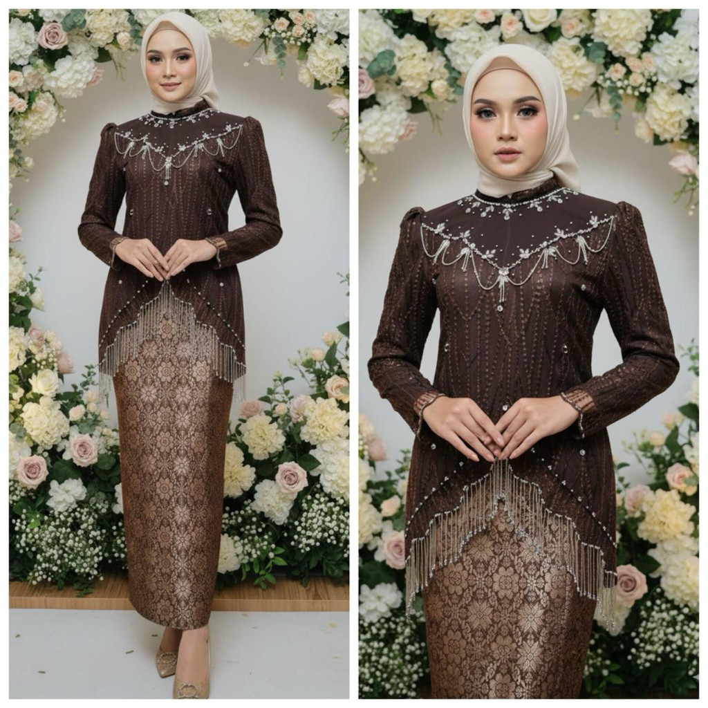 Kebaya Rumbai Mewah Modern - Kebaya Wisuda Modern - Kebaya Wisuda Payet Rumbai Premium - Kebaya Rumb