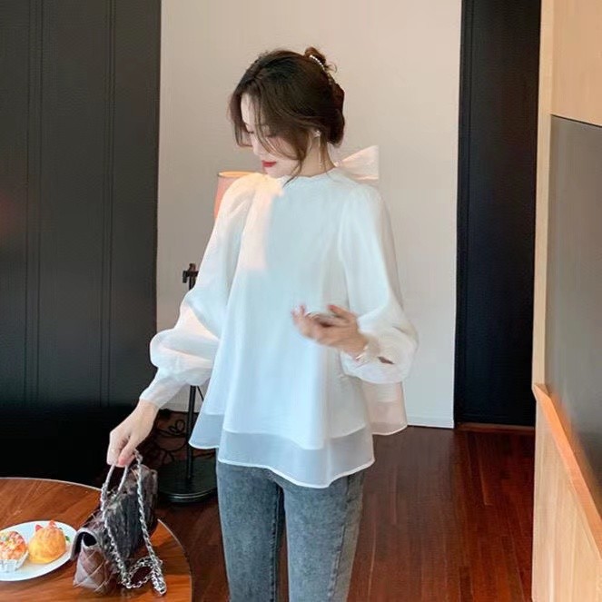 Korean Style Women Ladies Loose Long Sleeve Shirt Blouse Baju Baju Wanita New