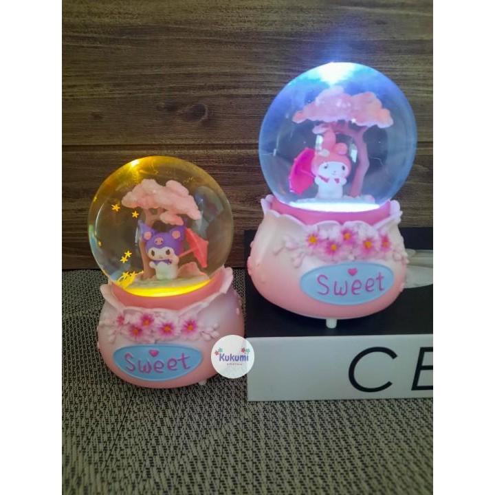 Snowball Unicorn Kotak Musik Bola Air Salju Kaca Kristal Snowglobe Waterball - A