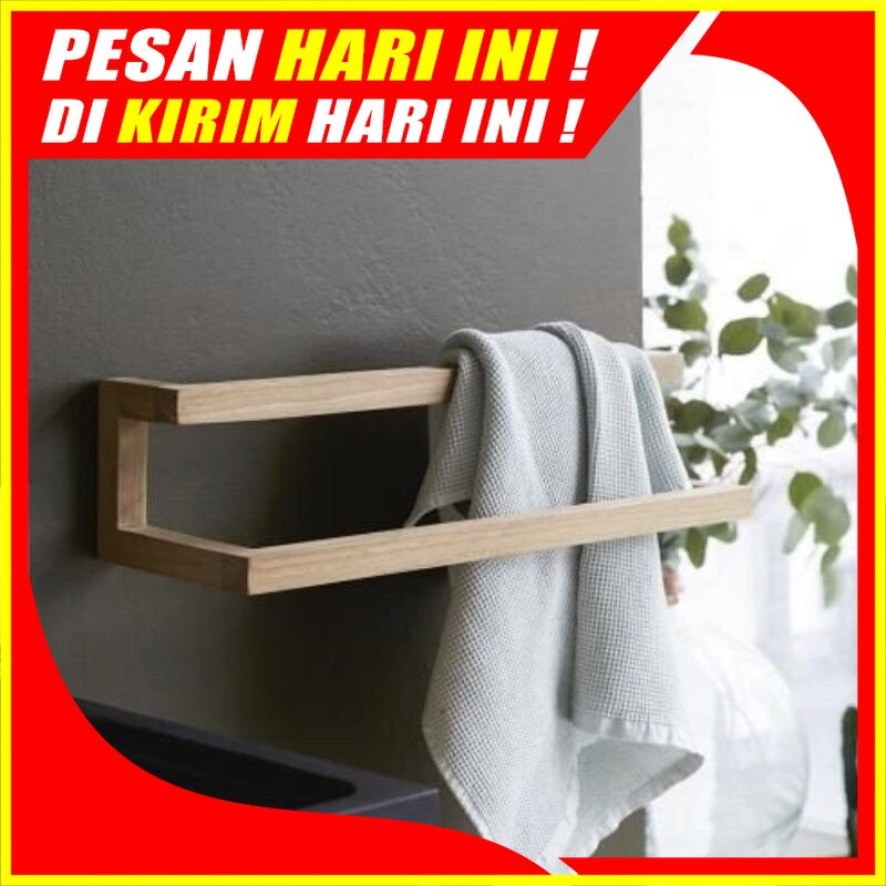 (H34) rak gantung dinding kayu aesthetic tempel dan kuat tempat handuk gantungan jemuran baju