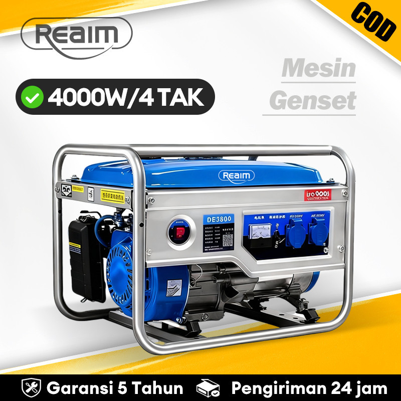 VS REAIM Mesin Genset Portable 4000W Pembangkit Listrik Mini untuk Rumah Tangga Outdoor Bensin