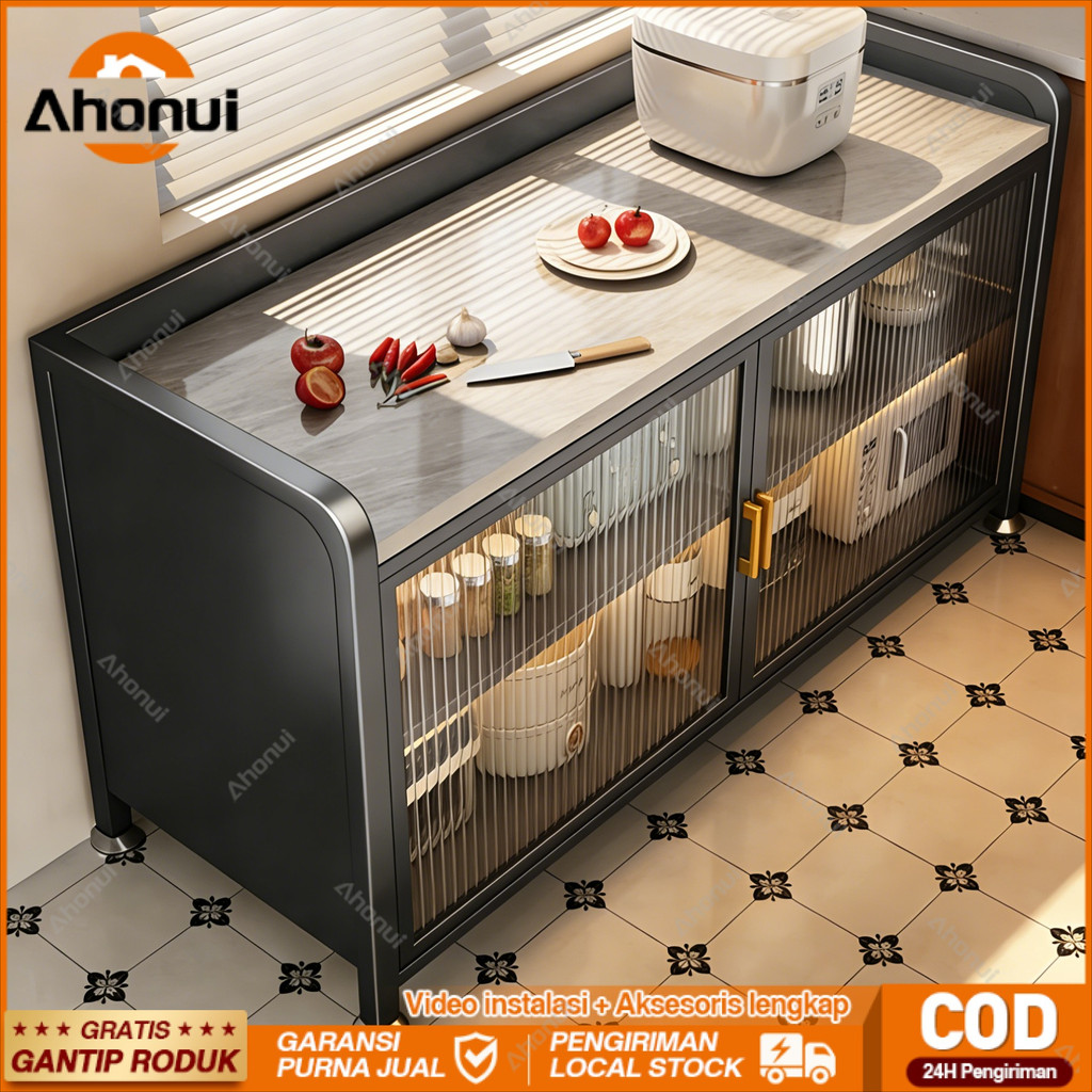 Garansi || Lemari Dapur Minimalis Sintered Stone12mm+Besi Kabinet Dapur Rak Serbaguna Lemari Kabinet