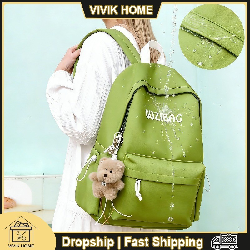 Tas Ransel Estetik Warna Hijau Avocado Anti Air | Tas Sekolah & Kantoran Kapasitas Besar | Gratis Ga