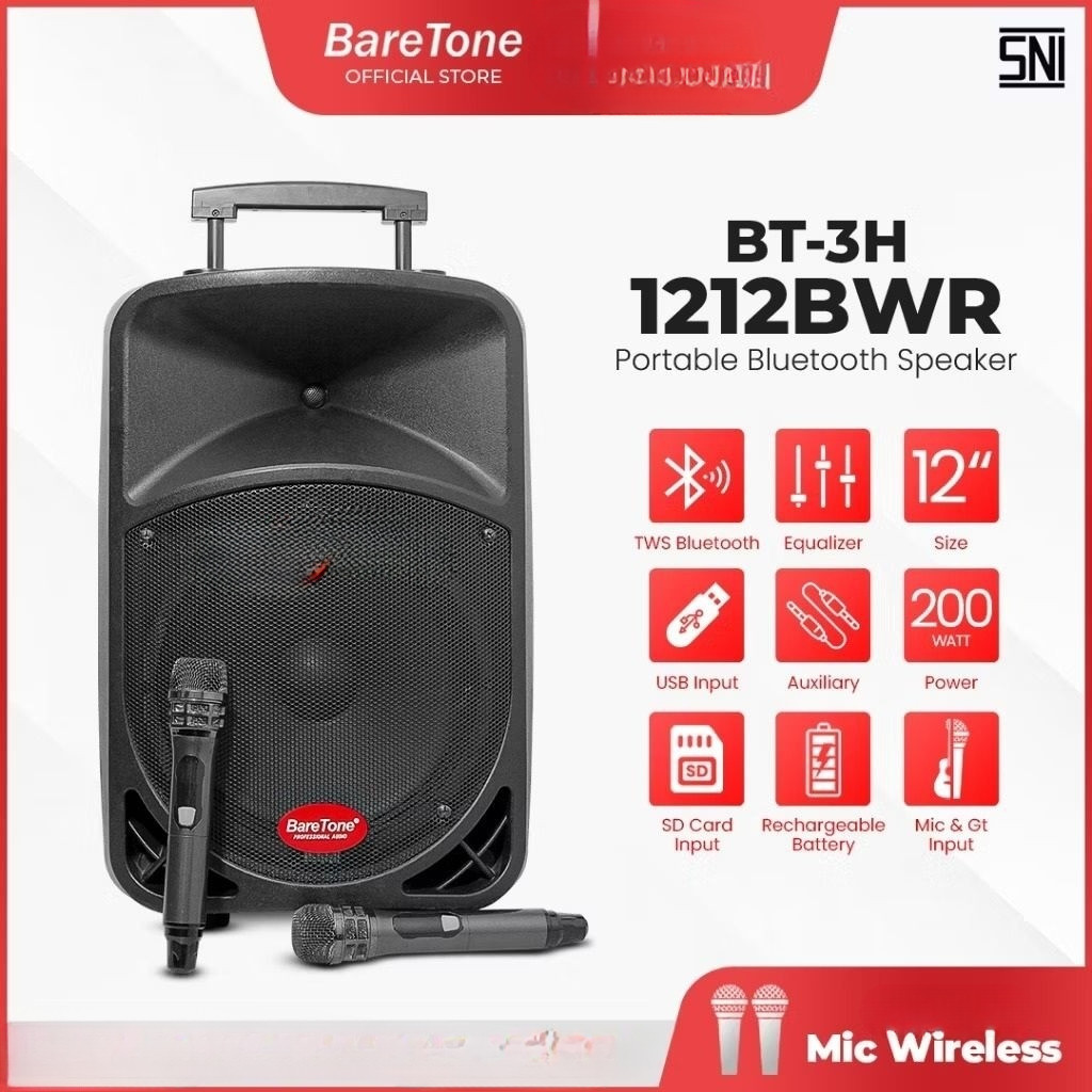 SPEAKER PORTABLE BARETONE 1212BWR SPEAKER BLUETOOTH 12INCH