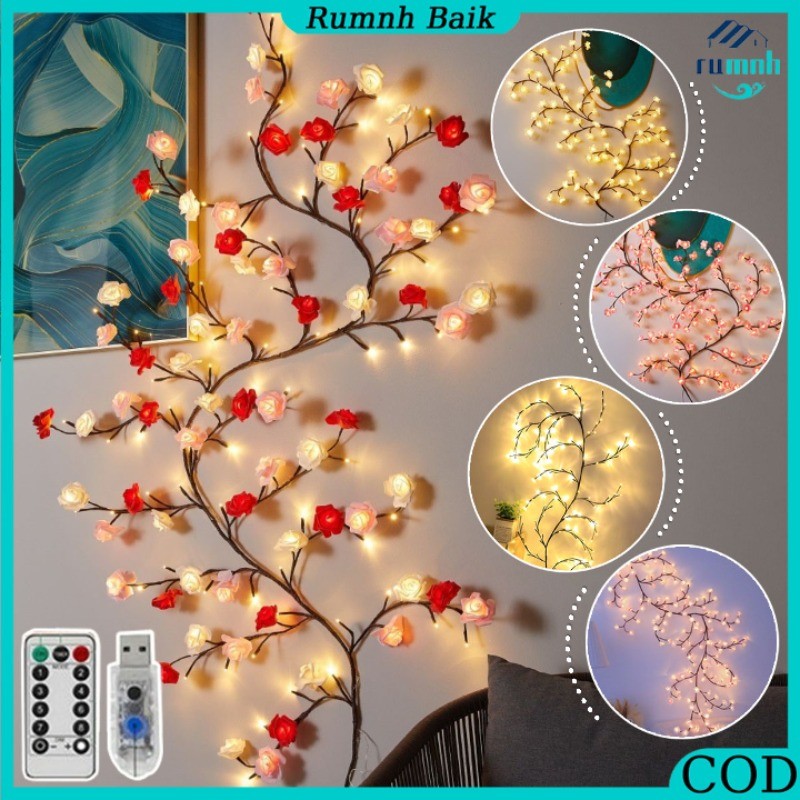 Lampu LED Model Mawar Pohon Ranting Dekorasi Dinding DIY Lampu Pohon Bunga Persik Lampu Kamar Tidur