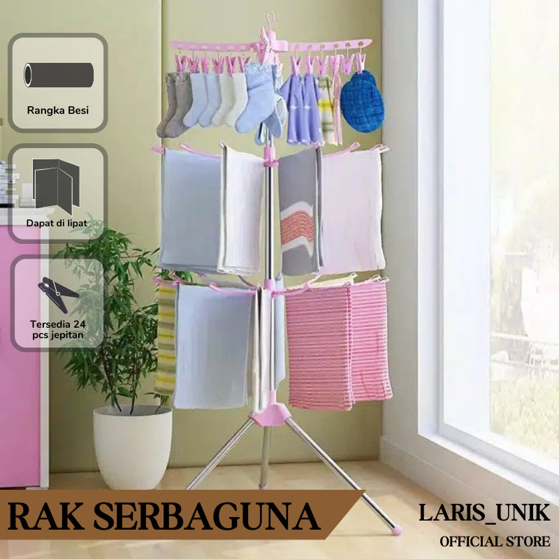 Jemuran baju Bayi Jemuran Menara 16 Jari-jari 3 Tingkat Gantungan Baju Hanger 24 jepitan Laris_Unik