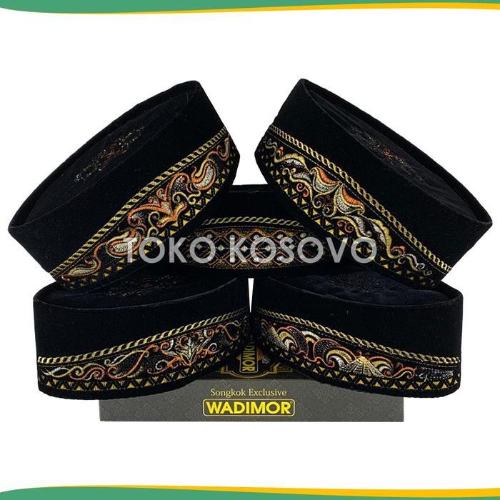Promo Lebaran Songkok WADIMOR BORDIR AC Original Tinggi 9 Cm Peci Sholat Pria Dewasa Hitam Full Moti
