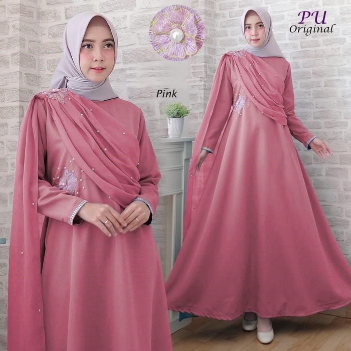 5943 Gamis merah maroon pearl dress mutiara baju kondangan cantik 5942 - Maroon