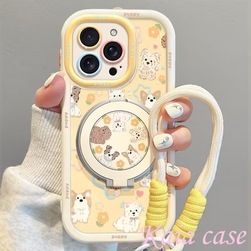 case OPPO Layar dipenuhi dengan anak anjing yang berdiri dan diikat dengan tali Casing ponsel cocok 