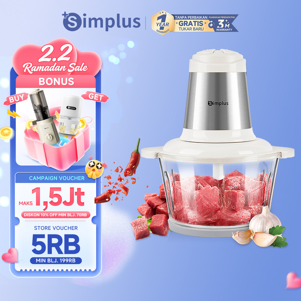 Simplus Chopper Blender Penggiling Daging Bumbu Cabai Serbaguna 2L 300W Mangkok Kaca