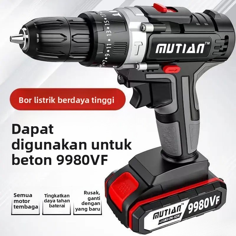 Bor Tangan Daya Kelas Industri Baterai Lithium Bor Isi Ulang Dua Kecepatan, Bor Impak, Obeng Listrik