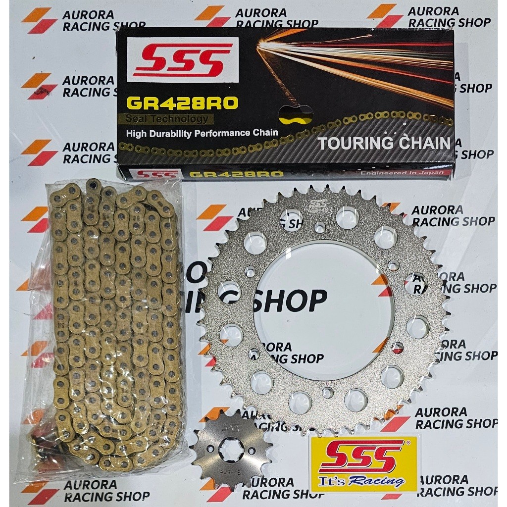 GEAR SET SSS R15 V3 / R15 V4 / R15 M / VIXION R / XSR 155 / MT15 & RANTAI SSS 428 RO ORING GOLD ORIG