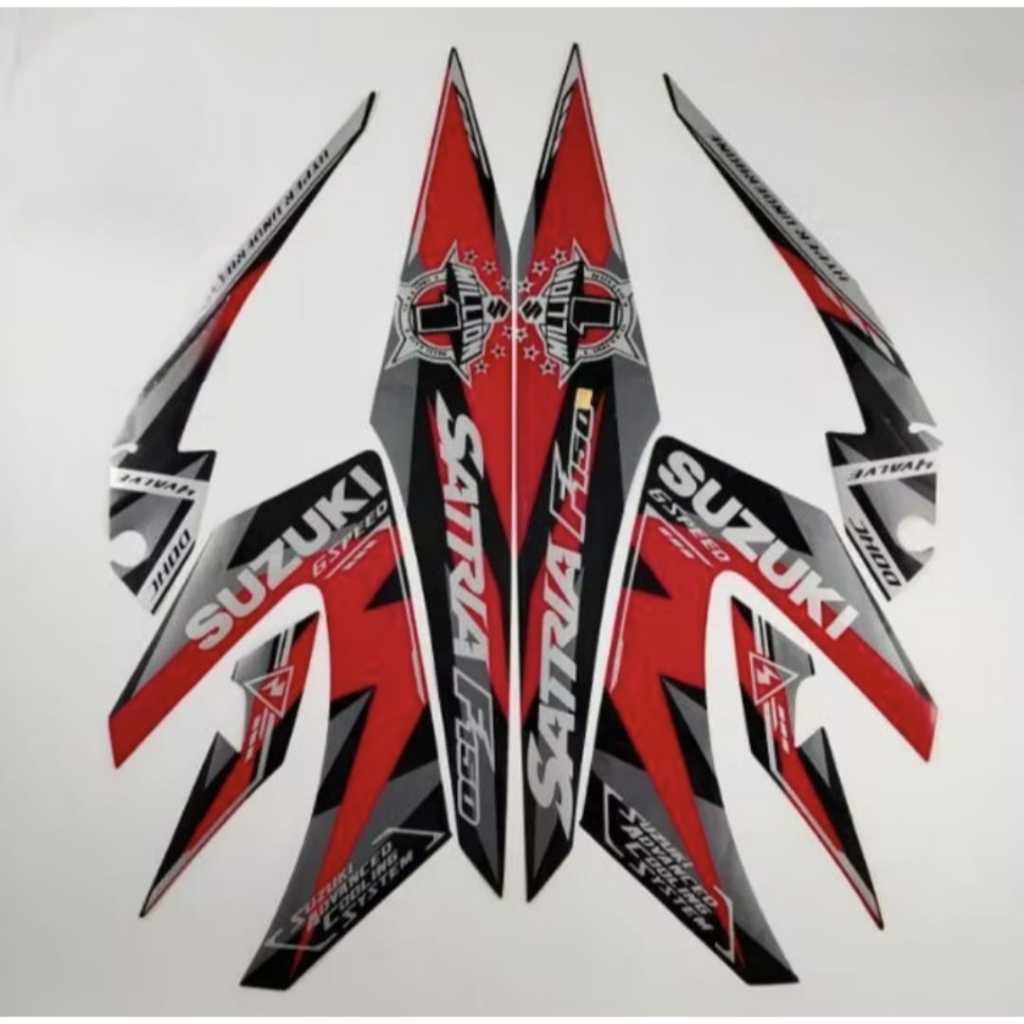 STRIPING STIKER LIS LES POLET suzuki full set satria f 150 2014 hitam merah se striping suzuki satri