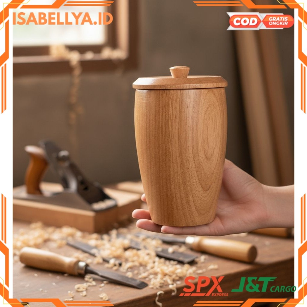 Gelas kayu cantik + tutup / gelas kayu cantik/Gelas kayu model kembung
