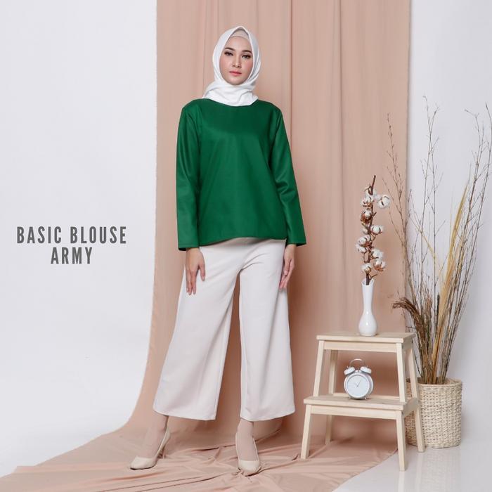 FEMINE Basic Blouse - Baju Atasan Blouse Wanita Muslim - Army