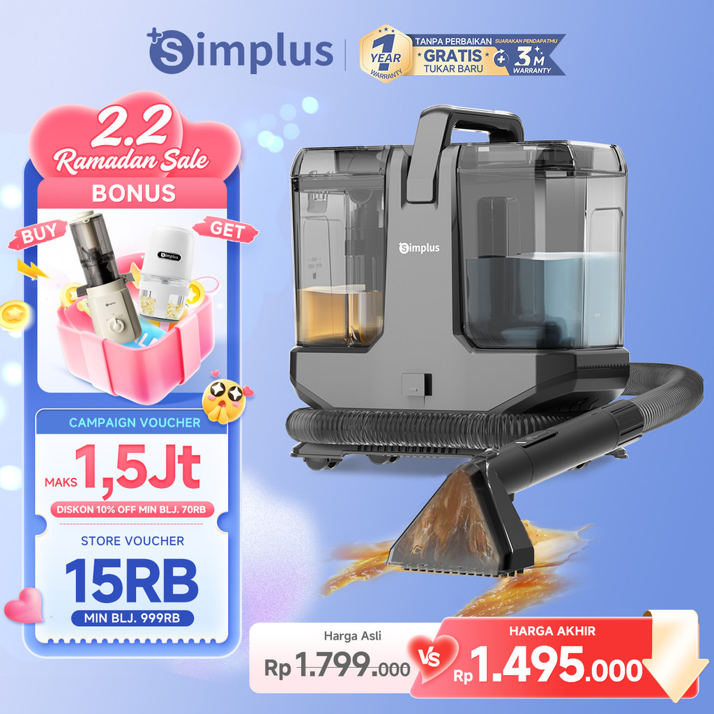 Simplus  Pembersih Karpet & Kain Uap 110°C 18.000Pa Tangki Ganda 2,3+1,4L  Untuk Sofa Karpet Kasur D