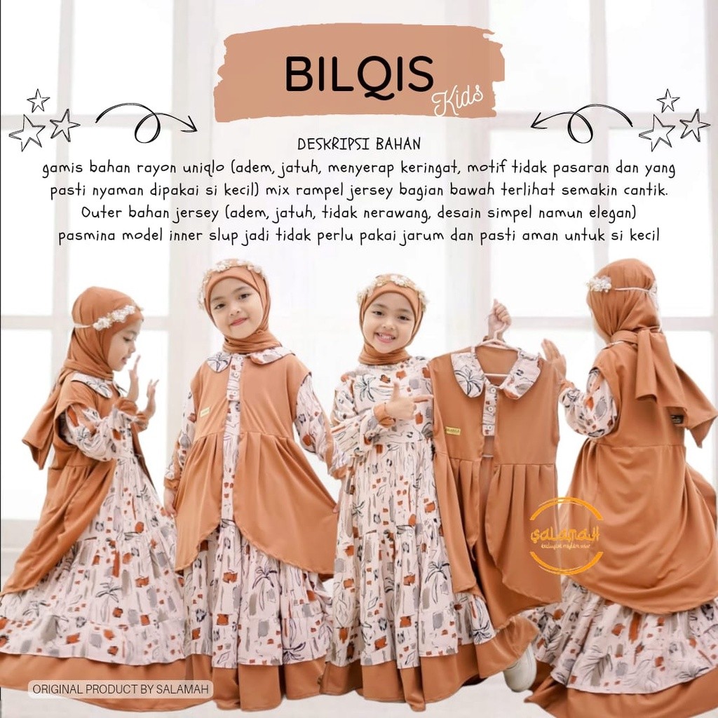 DHOLISHOP.ID Gamis anak BILQIS KIDS | Plus jilbab pasmina inner slup tanpa jarum dan outer cantik | 