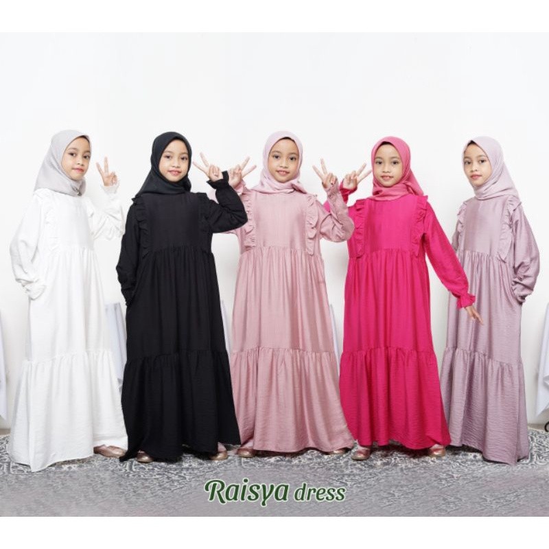 DHOLISHOP.ID RAISYA DRESS Gamis Anak & Remaja Polos Hitam Putih Umroh Katun Polo Linen
