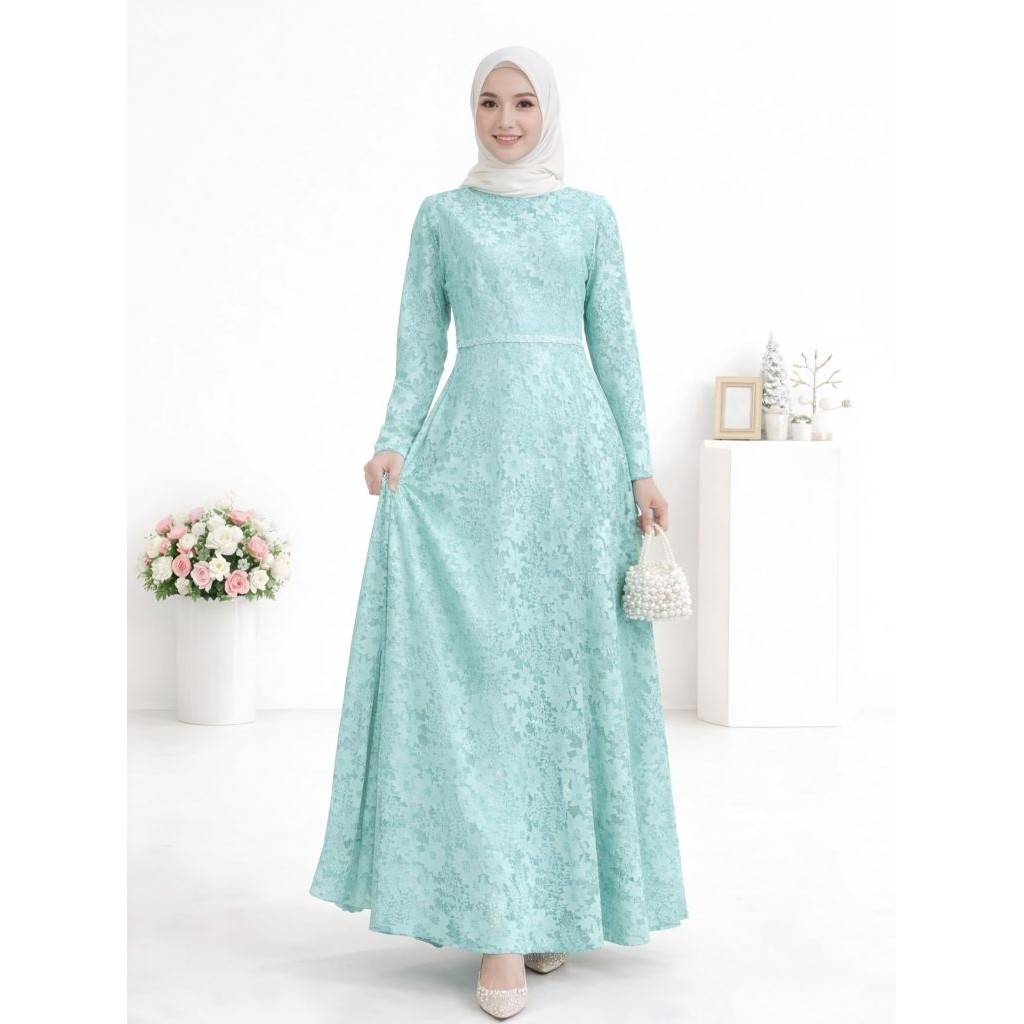 Maxy Wanita Jumbo Yundya Gamis Brukat Gliter Wanita Fashion Gamis Brukat Mutiara Kondangan Pesta CL