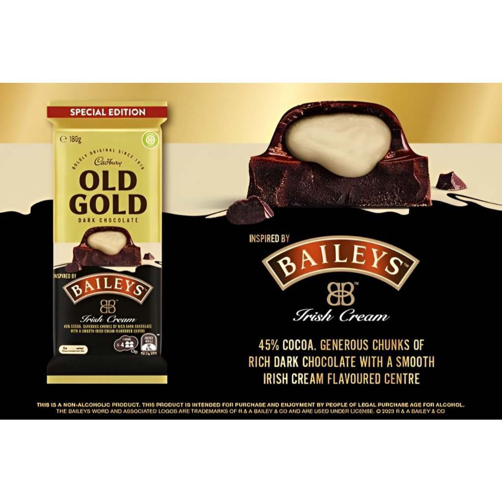 Cadbury Old Gold Dark Chocolate Baileys Irish Cream 180gram Special Edition asal Australia
