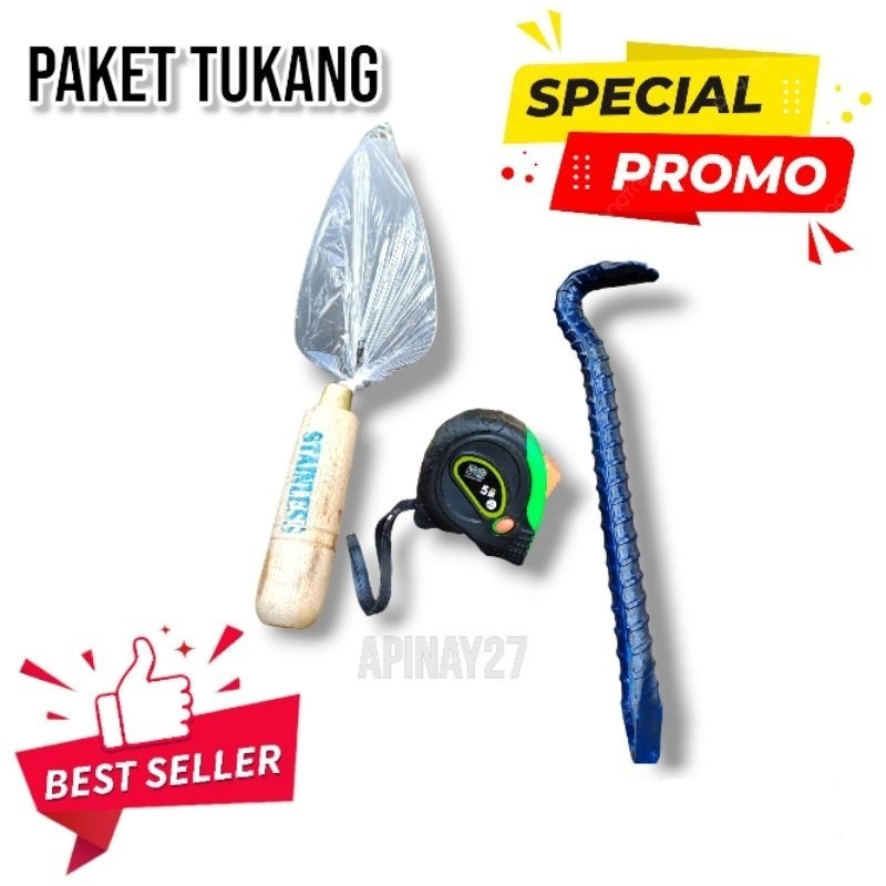 Paket Hemat Isi 3 Pcs Alat Pertukangan - Linggis - Meteran - Cetok Semen Terbaik