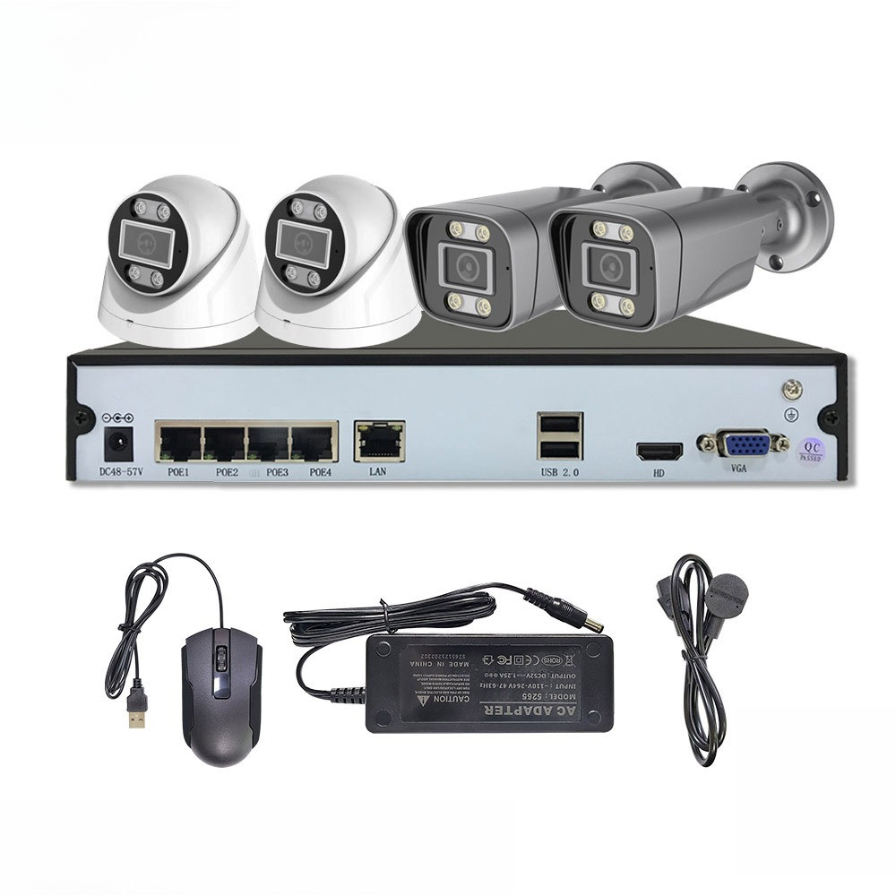 Outdoor 8MP CCTV Home Security POE Camera System 4CH 4K NVR Bullet IP Camera Kit 2way Auo Color Vide