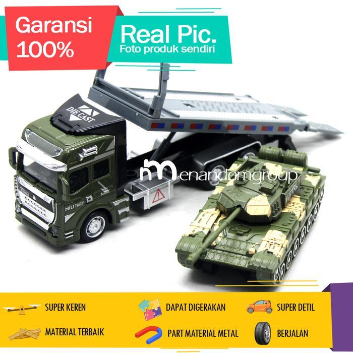 Diecast Miniatur Mainan Mobil Truk Towing Derek Car Carrier Tank Militer Series Besi Metal Isi 2 - T
