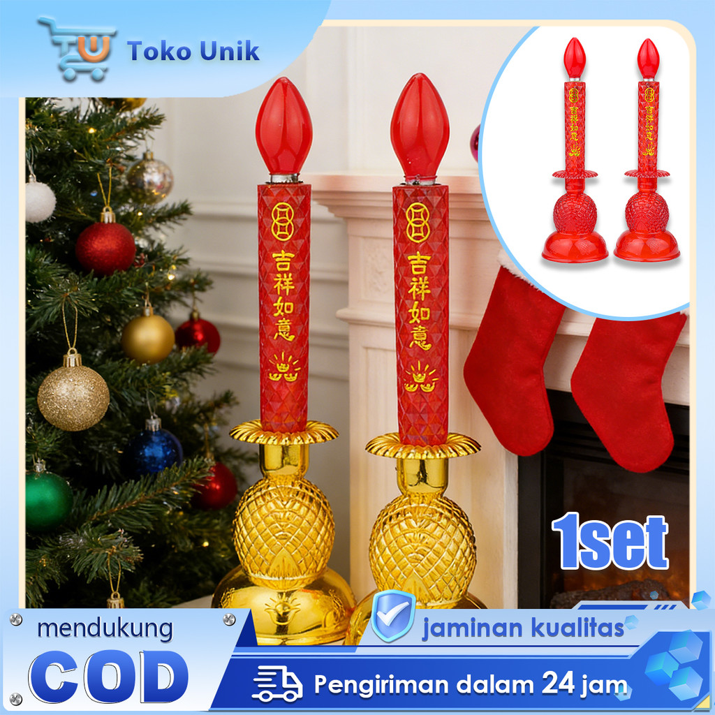 2pcs Lilin LED Elektronik Lampu Fu Cai Elektrik LED Lilin Hias LED Candle Altar Sembahyang