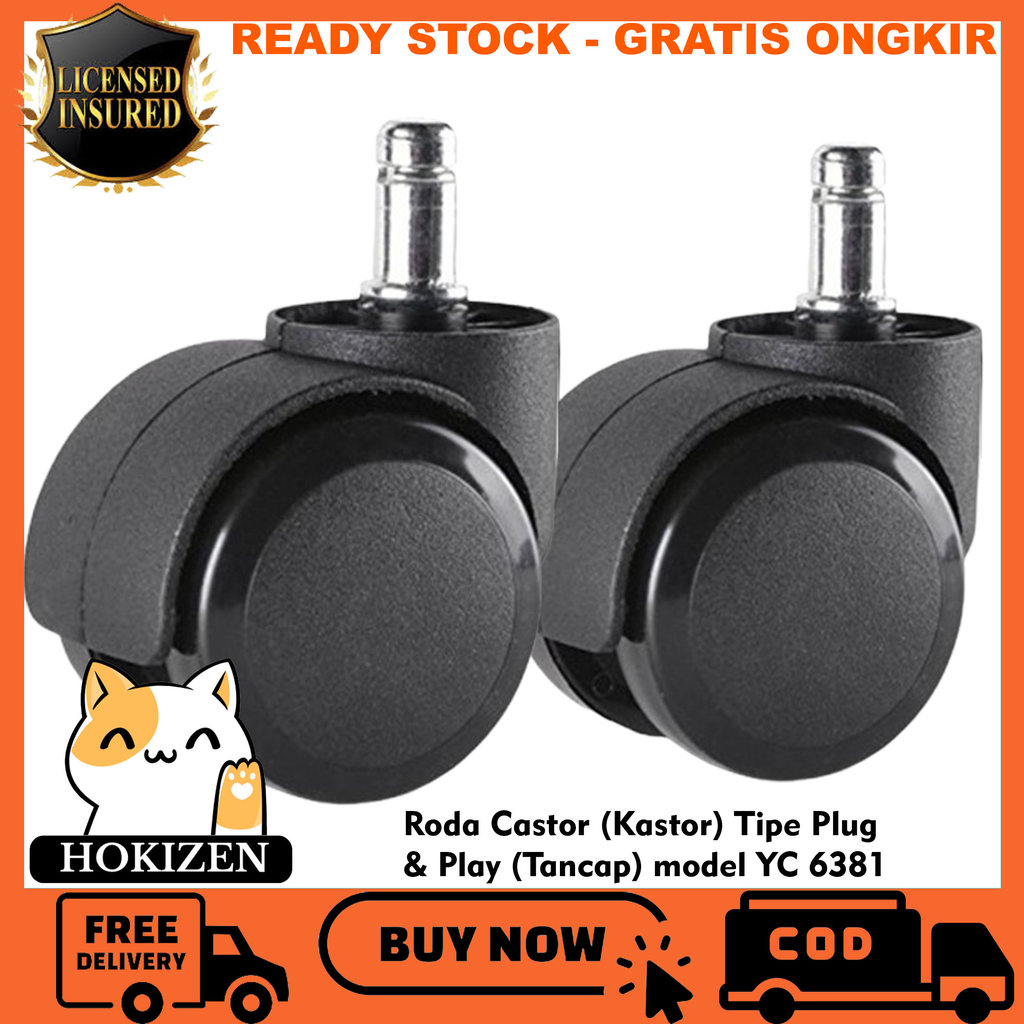 Kastor Roda Tancap Kursi Kantor Gaming YC 6381 Black Hitam Plug Play Stainless Steel Rak Laci Meja B