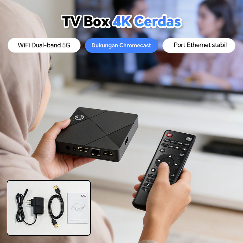 Android STB Q3 WiFi6 Dual Band 2.4G 5G RAM 8GB ROM 128GB, Chromecast & Voice Search, Support Netflix