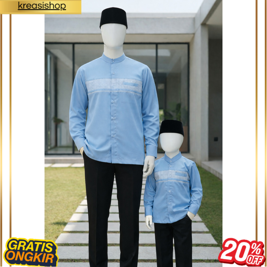 PROMO Koko Couple Sarimbit Ayah Anak warna Baby Blue / Biru Muda