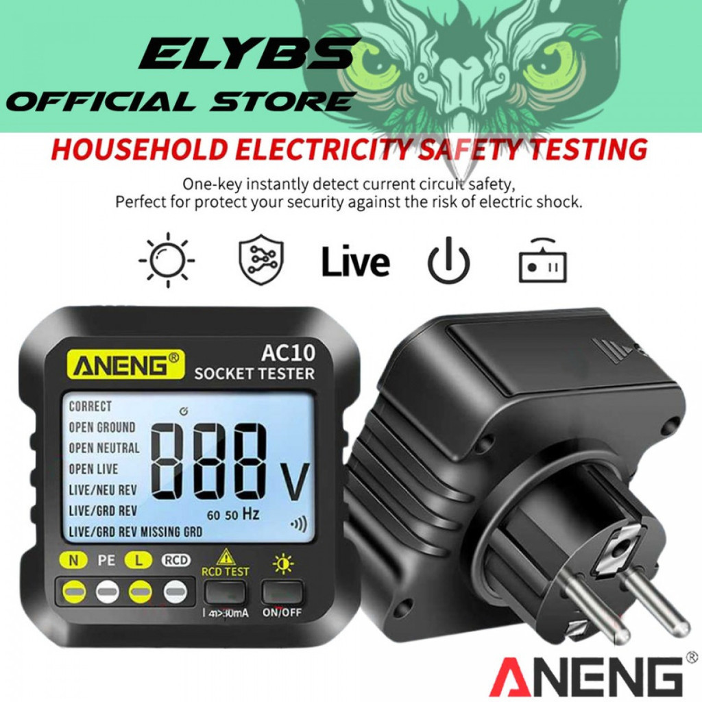 Stop Kontak Voltage Soket Tester Detector Grounding Wire Voltmeter EU Plug