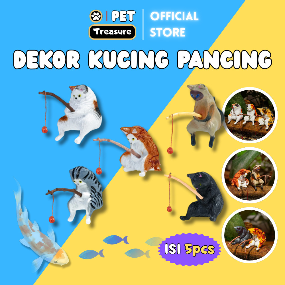 Dekorasi Akuarium Kucing Memancing Ikan Hiasan Meja Mini Kucing Memancing Mikro Landskap 0378