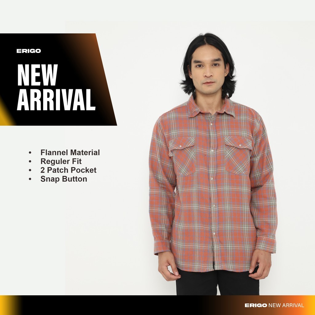 FIDERX  Erigo Flannel Shirt Marky Terracotta - Kemeja Lengan Panjang Flannel Unisex