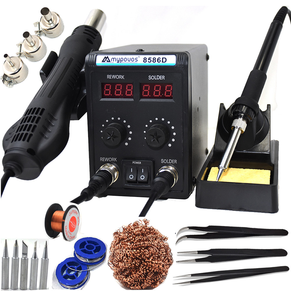 8586D Soldering Station 2 IN 1 Hot Air  Solder Station LCD 2 gital splay Electric Soldering iron Wel