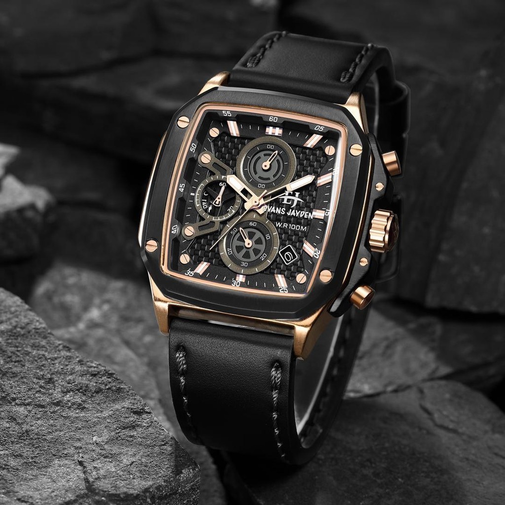 Evans Jayden Jam Tangan Pria 9580 Kulit Kaca Safir Chrono 10 ATM