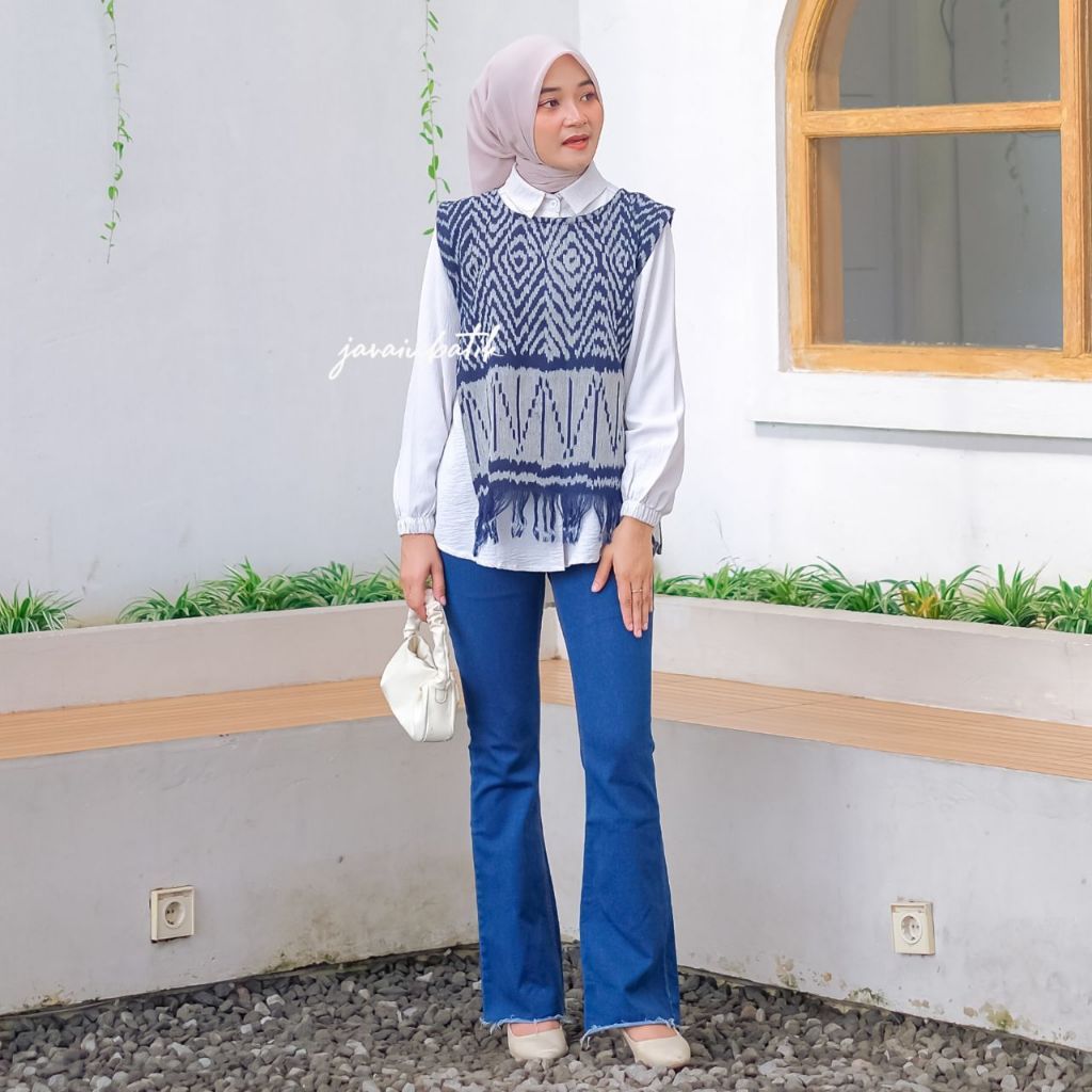 LOWESHOP javainbatik - VEST TAMA TENUN PENDEK - outer batik - batik wanita - batik kerja