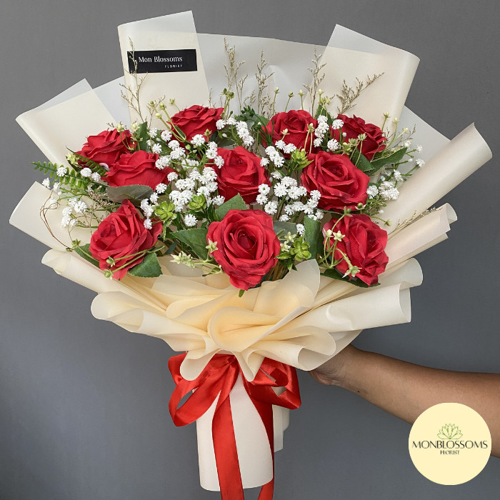 Monblossoms | 10 Roses Artificial Flowers| Buket Bunga | Bouquet Bunga | Buket Bunga Artificial | Bo