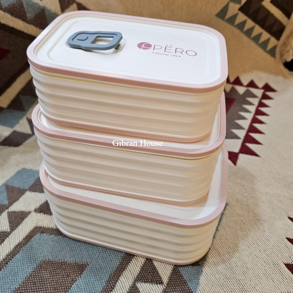 Pero Kids Molly Eco-Friendly Lunch Box 1500ML Set of 3 White & Pink - Tempat Makan Anak Sekat Isi 3