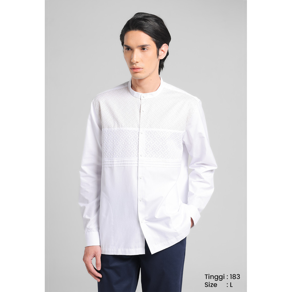 MANZONE - Kemeja Koko Lengan Panjang Pria Parvez White Manzone