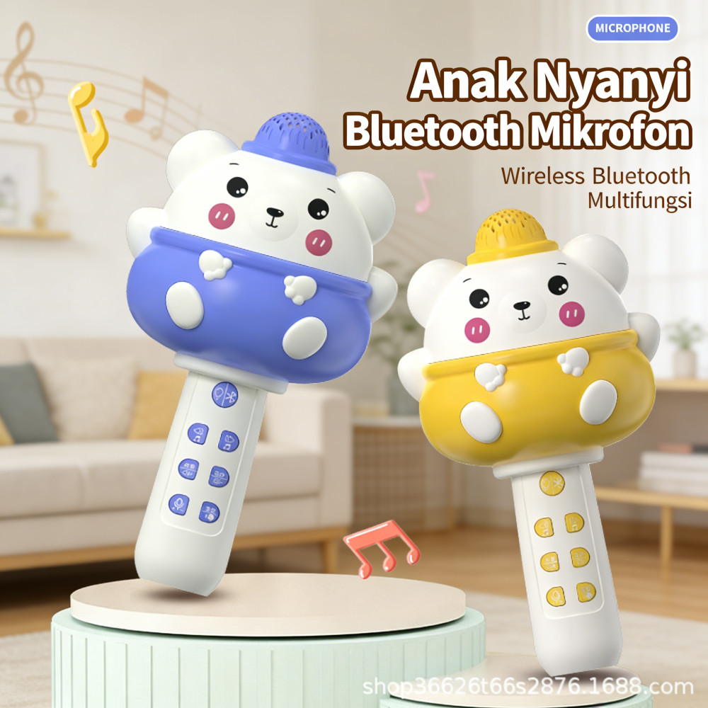 Speaker Mikrofon Anak Nyanyi Kartun Bluetooth Mainan Mikrofon Wireless Anak-anak Multifungsi