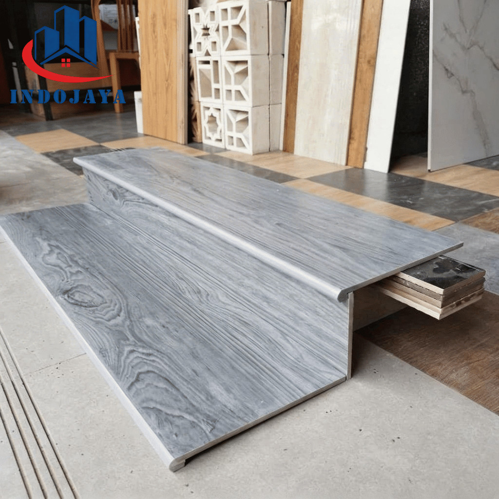 Granit Tangga Motif Kayu Abu Abu Double Bevel 30x80 30x90 30x100 30x120 Custom Stepnosing Rapi