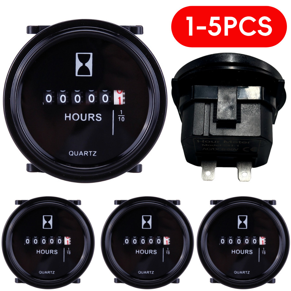 1-5PCS Pengukur Jam Digital DC 12/24/36V Pengukur Jam Mesin 2" Bulat Tahan Air Timer Kuarsa untuk Mo